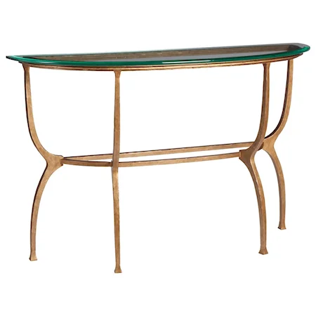 Patois Transitional Metal Console Table with Glass Top